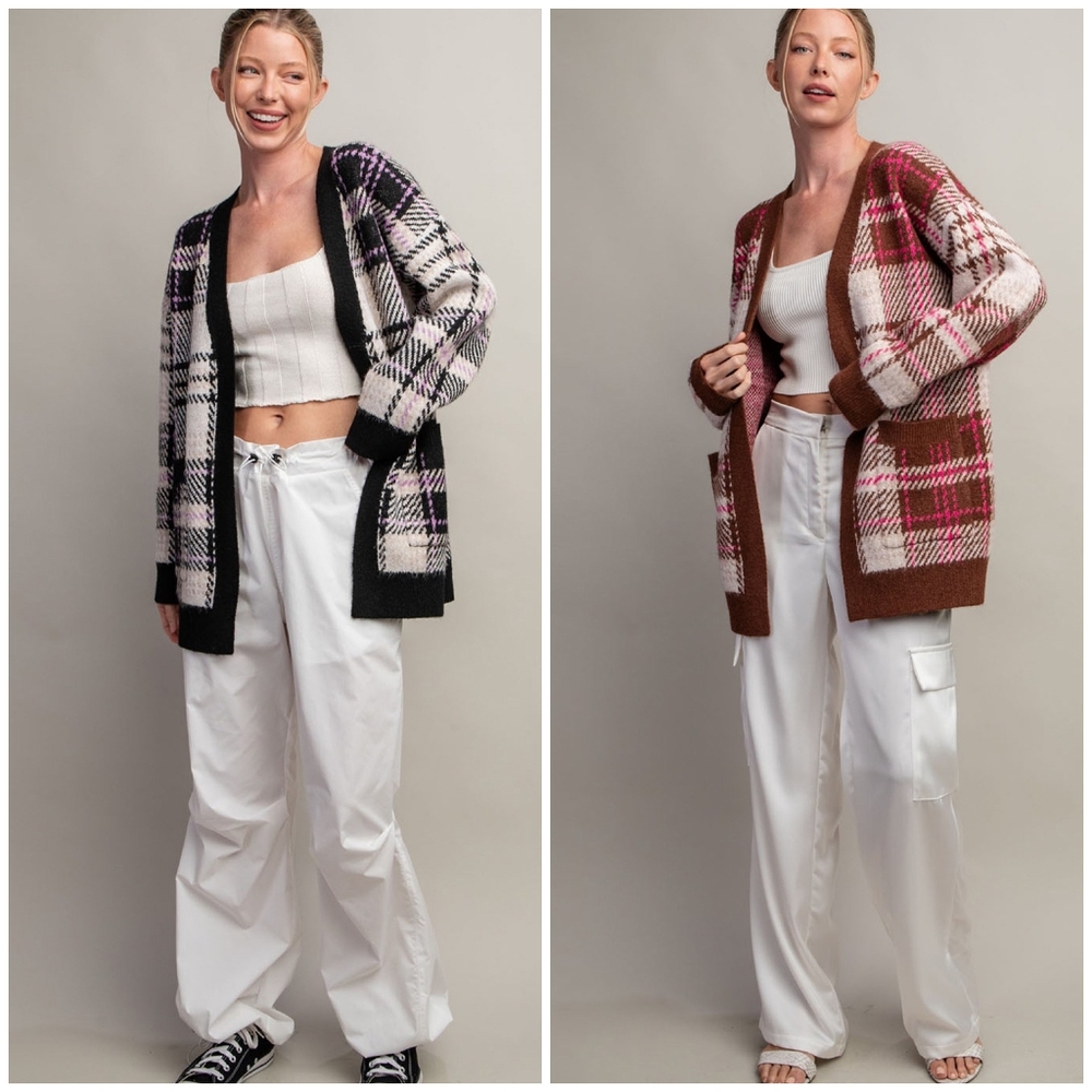 ee:some Cozy Chic Brown Plaid Cardigan - Picture 14 of 15